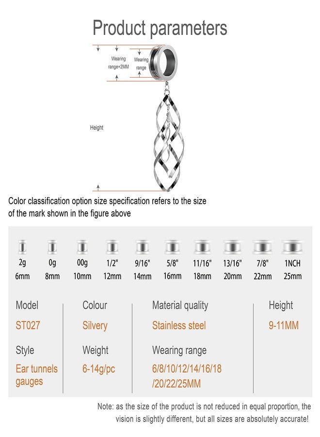 TBOSEN 8 PCS Stainless Steel Screw Ear Gauges Large Dangle Plugs Tunnels Expander Body Piercing Jewelry Set - Image 4